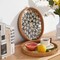 Round Rattan Tray with Mother of Pearl Inlay, Rattan Serving Tray with Wooden Base, Decorative Wicker Basket for Table Decor, Storage and Display of Coffee Bread Food Fruit (Plume)